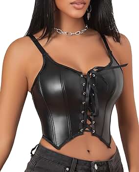 Amazon.com: FEOYA Women's PU Leather Corset Top Spaghetti
